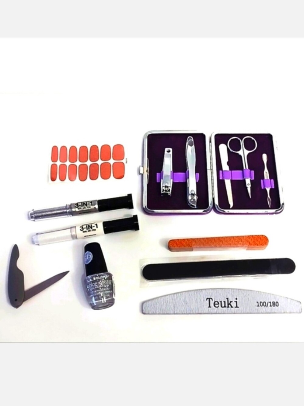 Nail Bundle! Wraps, Glitter Polish, Clippers, Files & Two 3 In 1 Nail Art Pens